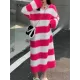 Striped Long Sleeves Loose V-Neck Midi Dresses Knit Dresses Striped Long Sleeves Loose V-Neck Midi Dresses Knit Dresses