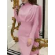 Pleated Solid Color High Waisted Long Sleeves Mock Neck Midi Dresses Pleated Solid Color High Waisted Long Sleeves Mock Neck Midi Dresses