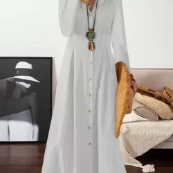 Long Sleeves Loose Pleated Lapel Midi Dresses Shirt Dress