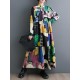 Buttoned Printed Split-Joint Long Sleeves Loose Round-Neck Midi Dresses Buttoned Printed Split-Joint Long Sleeves Loose Round-Neck Midi Dresses