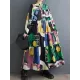Buttoned Printed Split-Joint Long Sleeves Loose Round-Neck Midi Dresses Buttoned Printed Split-Joint Long Sleeves Loose Round-Neck Midi Dresses