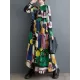 Buttoned Printed Split-Joint Long Sleeves Loose Round-Neck Midi Dresses Buttoned Printed Split-Joint Long Sleeves Loose Round-Neck Midi Dresses