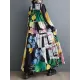 Buttoned Printed Split-Joint Long Sleeves Loose Round-Neck Midi Dresses Buttoned Printed Split-Joint Long Sleeves Loose Round-Neck Midi Dresses