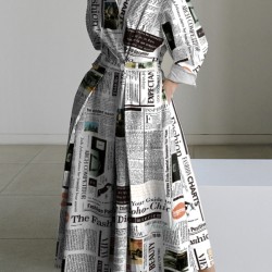 Long Sleeves Loose Letter Print Lapel Collar Midi Dresses