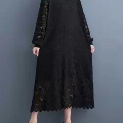 Jacquard Bishop Sleeve Long Sleeves V-Neck Midi Dresses