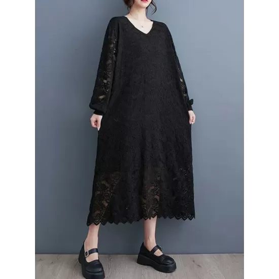 Jacquard Bishop Sleeve Long Sleeves V-Neck Midi Dresses Jacquard Bishop Sleeve Long Sleeves V-Neck Midi Dresses