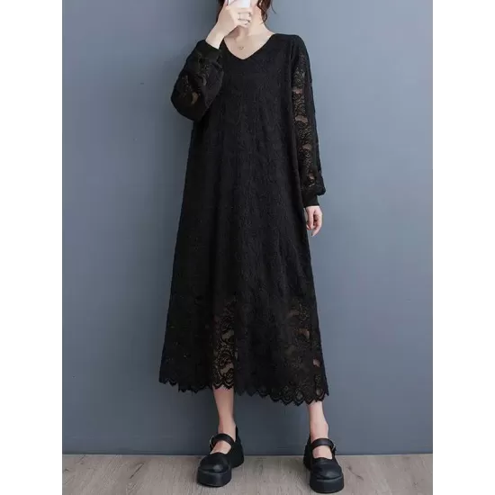 Jacquard Bishop Sleeve Long Sleeves V-Neck Midi Dresses Jacquard Bishop Sleeve Long Sleeves V-Neck Midi Dresses