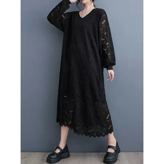 Jacquard Bishop Sleeve Long Sleeves V-Neck Midi Dresses Jacquard Bishop Sleeve Long Sleeves V-Neck Midi Dresses