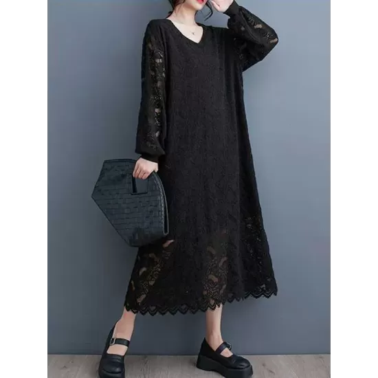 Jacquard Bishop Sleeve Long Sleeves V-Neck Midi Dresses Jacquard Bishop Sleeve Long Sleeves V-Neck Midi Dresses