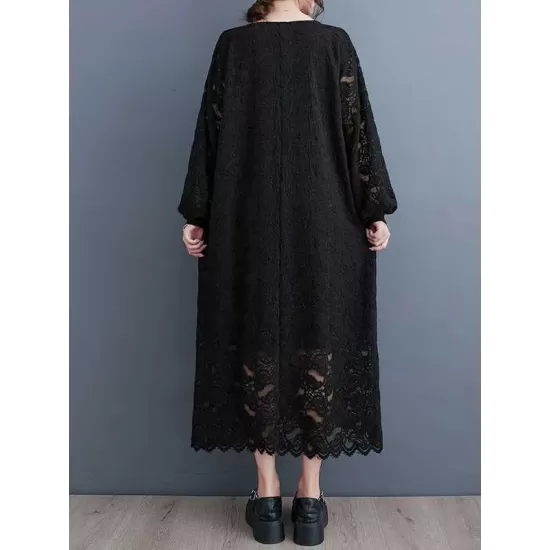 Jacquard Bishop Sleeve Long Sleeves V-Neck Midi Dresses Jacquard Bishop Sleeve Long Sleeves V-Neck Midi Dresses