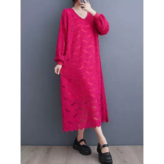 Jacquard Bishop Sleeve Long Sleeves V-Neck Midi Dresses Jacquard Bishop Sleeve Long Sleeves V-Neck Midi Dresses