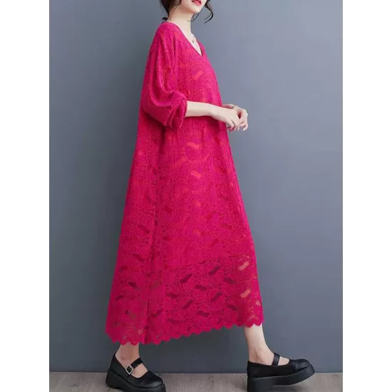 Jacquard Bishop Sleeve Long Sleeves V-Neck Midi Dresses Jacquard Bishop Sleeve Long Sleeves V-Neck Midi Dresses