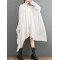 Asymmetric Buttoned Pockets Solid Color A-Line High-Low Lapel Shirt Dress Midi Dresses