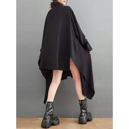 Asymmetric Buttoned Pockets Solid Color A-Line High-Low Lapel Shirt Dress Midi Dresses Asymmetric Buttoned Pockets Solid Color A-Line High-Low Lapel Shirt Dress Midi Dresses
