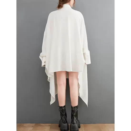 Asymmetric Buttoned Pockets Solid Color A-Line High-Low Lapel Shirt Dress Midi Dresses Asymmetric Buttoned Pockets Solid Color A-Line High-Low Lapel Shirt Dress Midi Dresses
