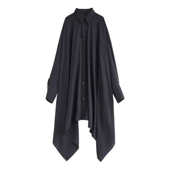 Asymmetric Buttoned Pockets Solid Color A-Line High-Low Lapel Shirt Dress Midi Dresses Asymmetric Buttoned Pockets Solid Color A-Line High-Low Lapel Shirt Dress Midi Dresses