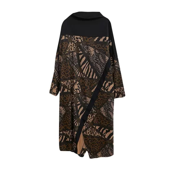 Asymmetric Printed Split-Front Split-Joint Long Sleeves Loose Mock Neck Midi Dresses Asymmetric Printed Split-Front Split-Joint Long Sleeves Loose Mock Neck Midi Dresses