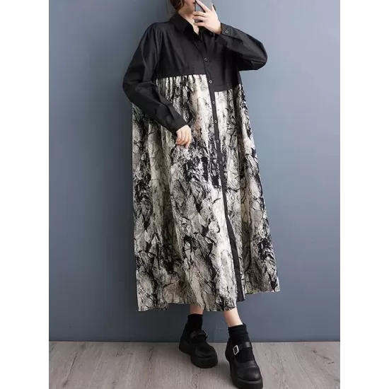 Asymmetric Buttoned Printed Split-Joint A-Line Long Sleeves Lapel Shirt Dress Midi Dresses Asymmetric Buttoned Printed Split-Joint A-Line Long Sleeves Lapel Shirt Dress Midi Dresses