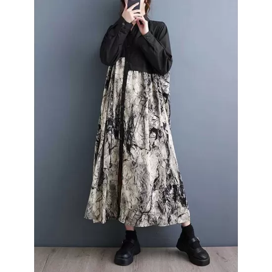 Asymmetric Buttoned Printed Split-Joint A-Line Long Sleeves Lapel Shirt Dress Midi Dresses Asymmetric Buttoned Printed Split-Joint A-Line Long Sleeves Lapel Shirt Dress Midi Dresses