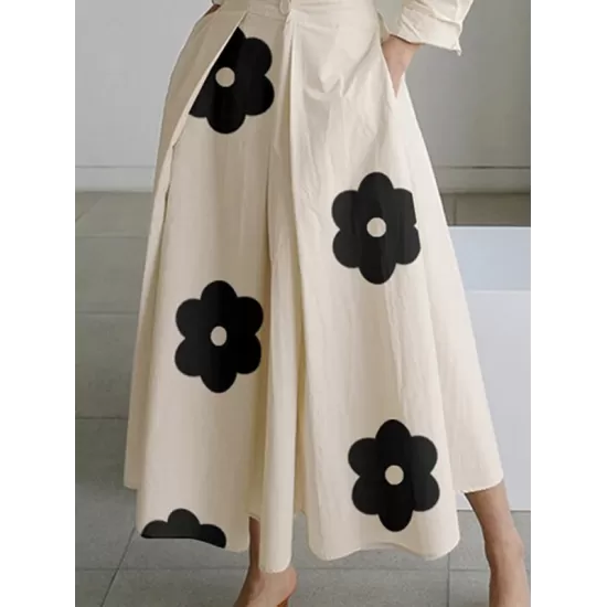 Long Sleeves Loose Contrast Color Floral Printed Pleated Tied Waist Lapel Shirt Dress Long Sleeves Loose Contrast Color Floral Printed Pleated Tied Waist Lapel Shirt Dress