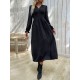 Buttoned Elasticity Solid Color Split-Side A-Line Long Sleeves V-Neck Midi Dresses Buttoned Elasticity Solid Color Split-Side A-Line Long Sleeves V-Neck Midi Dresses