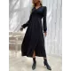 Buttoned Elasticity Solid Color Split-Side A-Line Long Sleeves V-Neck Midi Dresses Buttoned Elasticity Solid Color Split-Side A-Line Long Sleeves V-Neck Midi Dresses