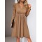 Pleated Solid Color Split-Joint Puff Sleeves Skinny V-Neck Midi Dresses