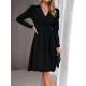 Pleated Solid Color Split-Joint Puff Sleeves Skinny V-Neck Midi Dresses Pleated Solid Color Split-Joint Puff Sleeves Skinny V-Neck Midi Dresses