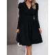 Pleated Solid Color Split-Joint Puff Sleeves Skinny V-Neck Midi Dresses Pleated Solid Color Split-Joint Puff Sleeves Skinny V-Neck Midi Dresses