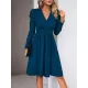 Pleated Solid Color Split-Joint Puff Sleeves Skinny V-Neck Midi Dresses Pleated Solid Color Split-Joint Puff Sleeves Skinny V-Neck Midi Dresses