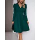 Pleated Solid Color Split-Joint Puff Sleeves Skinny V-Neck Midi Dresses Pleated Solid Color Split-Joint Puff Sleeves Skinny V-Neck Midi Dresses