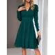 Pleated Solid Color Split-Joint Puff Sleeves Skinny V-Neck Midi Dresses Pleated Solid Color Split-Joint Puff Sleeves Skinny V-Neck Midi Dresses