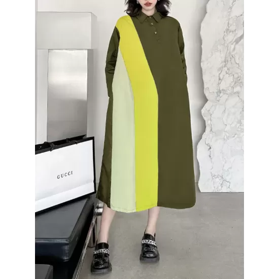 Long Sleeves Loose Asymmetric Buttoned Contrast Color Split-Joint Lapel Midi Dresses Shirt Dress Long Sleeves Loose Asymmetric Buttoned Contrast Color Split-Joint Lapel Midi Dresses Shirt Dress
