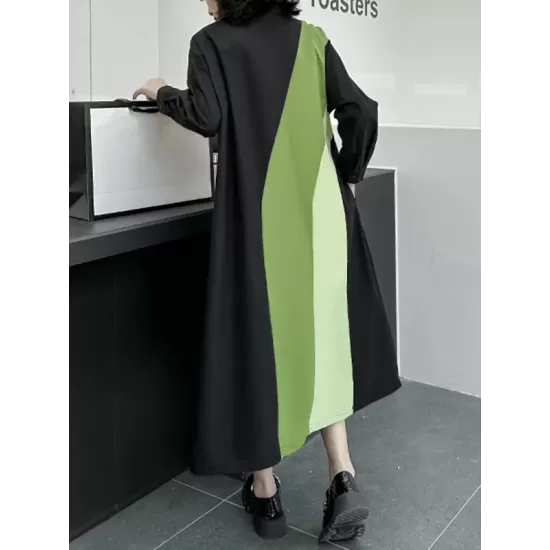 Long Sleeves Loose Asymmetric Buttoned Contrast Color Split-Joint Lapel Midi Dresses Shirt Dress Long Sleeves Loose Asymmetric Buttoned Contrast Color Split-Joint Lapel Midi Dresses Shirt Dress