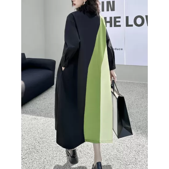 Long Sleeves Loose Asymmetric Buttoned Contrast Color Split-Joint Lapel Midi Dresses Shirt Dress Long Sleeves Loose Asymmetric Buttoned Contrast Color Split-Joint Lapel Midi Dresses Shirt Dress