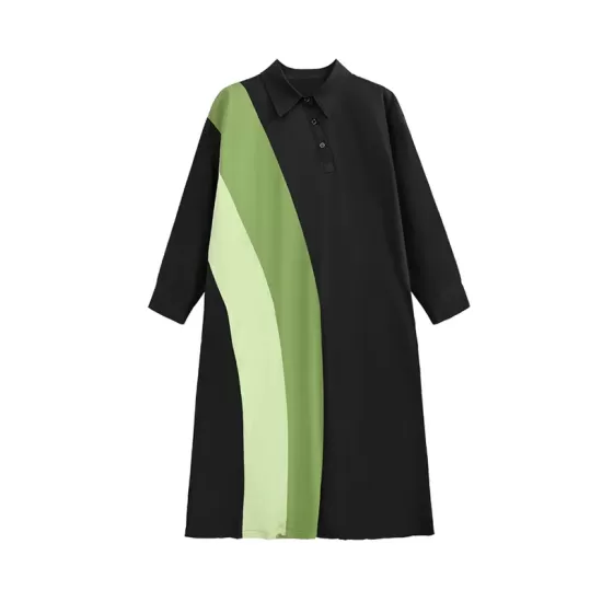 Long Sleeves Loose Asymmetric Buttoned Contrast Color Split-Joint Lapel Midi Dresses Shirt Dress Long Sleeves Loose Asymmetric Buttoned Contrast Color Split-Joint Lapel Midi Dresses Shirt Dress