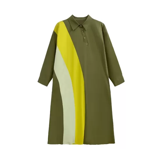 Long Sleeves Loose Asymmetric Buttoned Contrast Color Split-Joint Lapel Midi Dresses Shirt Dress Long Sleeves Loose Asymmetric Buttoned Contrast Color Split-Joint Lapel Midi Dresses Shirt Dress