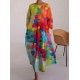 Loose Colorful Contrast Color Printed Round-Neck Midi Dresses Loose Colorful Contrast Color Printed Round-Neck Midi Dresses