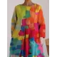 Loose Colorful Contrast Color Printed Round-Neck Midi Dresses Loose Colorful Contrast Color Printed Round-Neck Midi Dresses