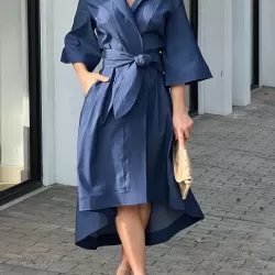 High-Low Loose Solid Color V-Neck Maxi Dresses Midi Dresses