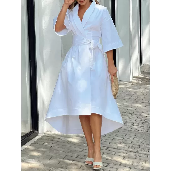 High-Low Loose Solid Color V-Neck Maxi Dresses Midi Dresses High-Low Loose Solid Color V-Neck Maxi Dresses Midi Dresses