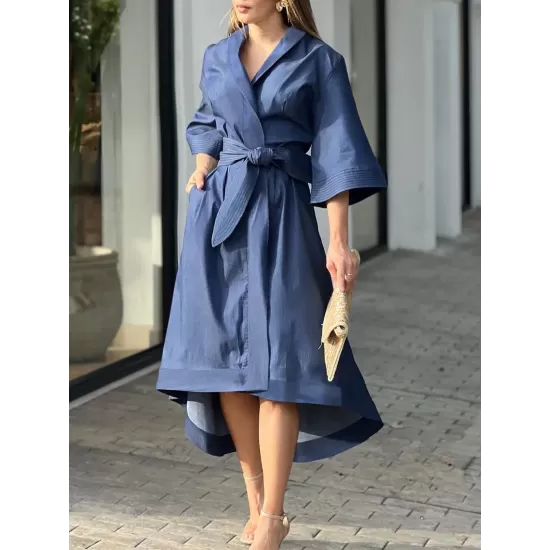 High-Low Loose Solid Color V-Neck Maxi Dresses Midi Dresses High-Low Loose Solid Color V-Neck Maxi Dresses Midi Dresses