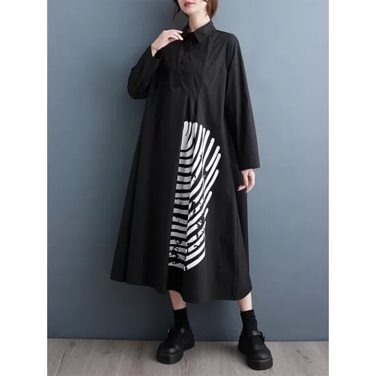 Asymmetric Buttoned Pleated Printed Split-Joint A-Line Long Sleeves Lapel Shirt Dress Midi Dresses Asymmetric Buttoned Pleated Printed Split-Joint A-Line Long Sleeves Lapel Shirt Dress Midi Dresses