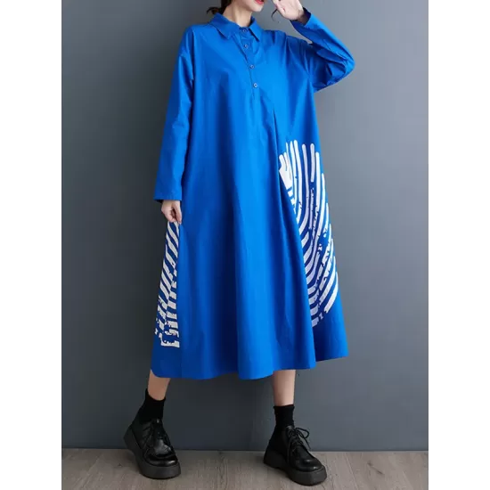 Asymmetric Buttoned Pleated Printed Split-Joint A-Line Long Sleeves Lapel Shirt Dress Midi Dresses Asymmetric Buttoned Pleated Printed Split-Joint A-Line Long Sleeves Lapel Shirt Dress Midi Dresses