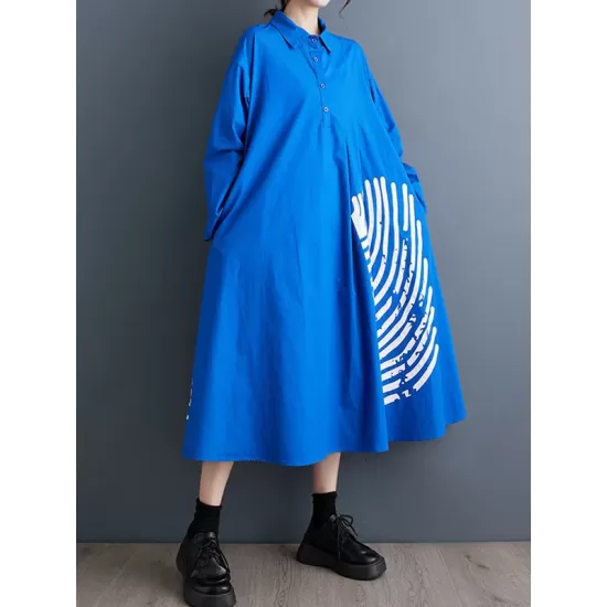 Asymmetric Buttoned Pleated Printed Split-Joint A-Line Long Sleeves Lapel Shirt Dress Midi Dresses Asymmetric Buttoned Pleated Printed Split-Joint A-Line Long Sleeves Lapel Shirt Dress Midi Dresses