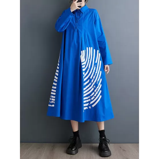 Asymmetric Buttoned Pleated Printed Split-Joint A-Line Long Sleeves Lapel Shirt Dress Midi Dresses Asymmetric Buttoned Pleated Printed Split-Joint A-Line Long Sleeves Lapel Shirt Dress Midi Dresses