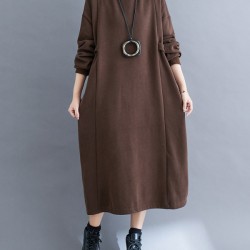 Solid Color A-Line Long Sleeves Mock Neck Midi Dresses