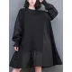 Pleated Solid Color Split-Joint Loose Puff Sleeves Round-neck Midi Dresses Pleated Solid Color Split-Joint Loose Puff Sleeves Round-neck Midi Dresses
