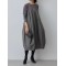 Split-Joint Long Sleeves Loose Round-Neck Midi Dresses