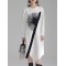 Asymmetric Three-Dimensional Flower High-Low Long Sleeves Round-Neck Midi Dresses